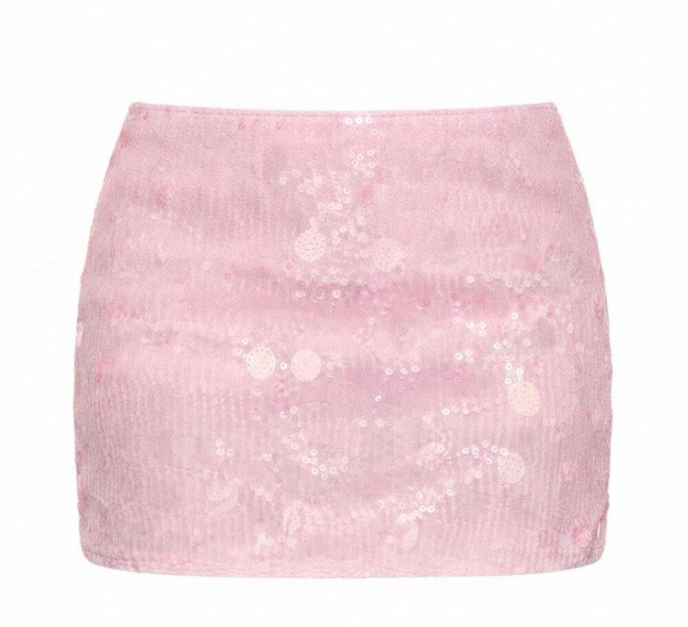 MAKEMECHIC Women's Sparkly Sequin Mini Skirt with Shorts Underneath Pink Size La